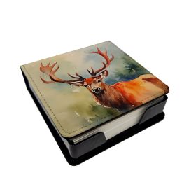Deer Stag PU Leather Note Paper Holder with Artist-Designed Cover, Desk Accessory, Office Gift