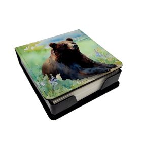 American Black Bear PU Leather Note Paper Holder with Artist-Designed Cover, Desk Accessory, Office Gift