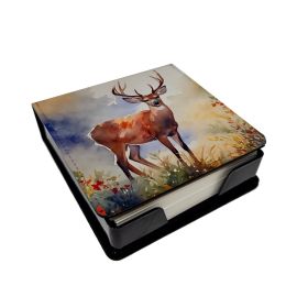 Deer PU Leather Note Paper Holder with Artist-Designed Cover, Desk Accessory, Office Gift (Default: Default)